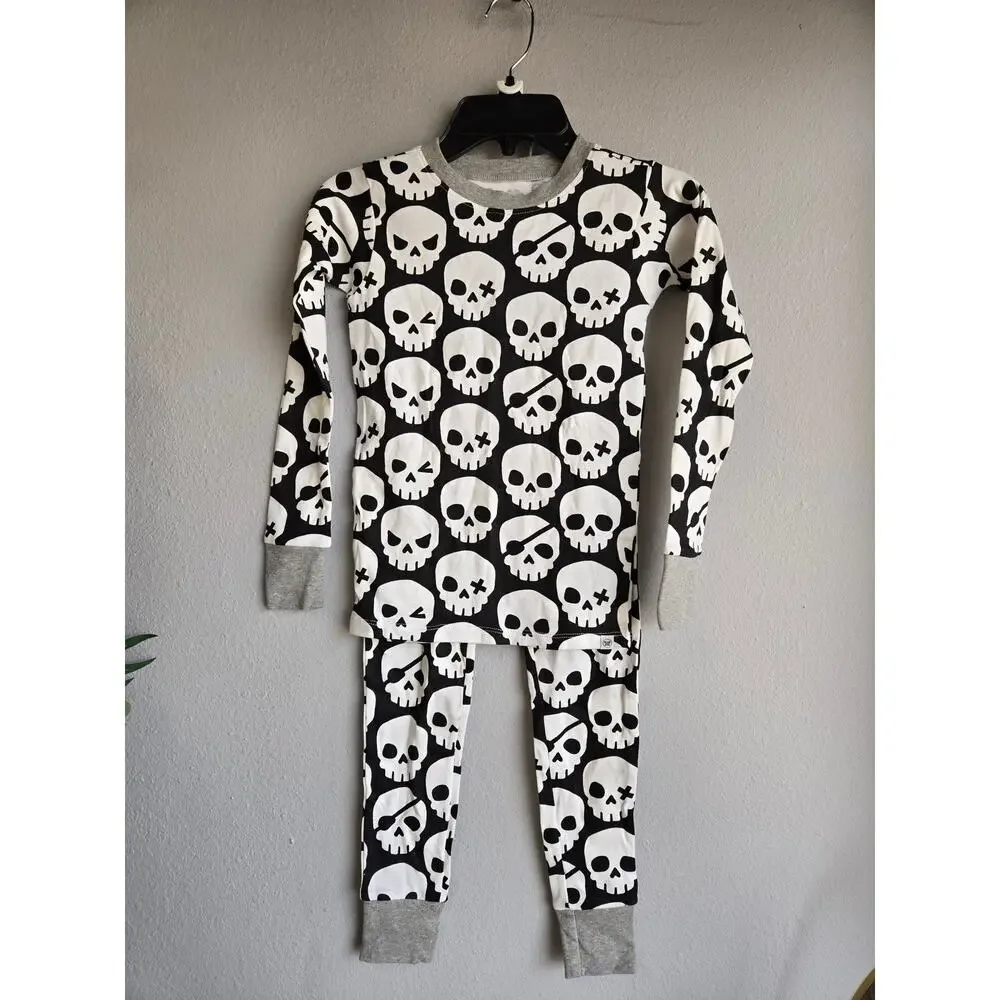 Honest Baby‎ Kids Organic Cotton Skull Print Snug Fit Pajama Set Black Gray XS/8